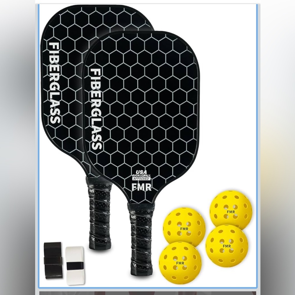 Pickleball Paddles Set of 2 with 4 Balls - USAPA Approved Fiberglass Surface